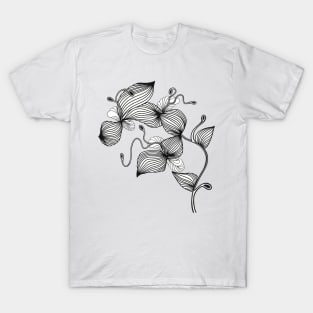 Leafy Summer Sprout, Black and White Digital Line Drawing T-Shirt